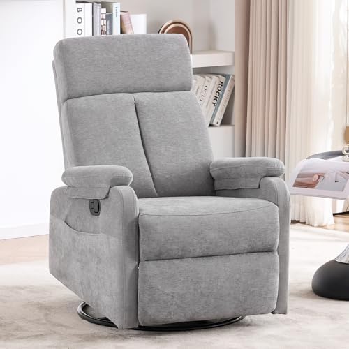 Recliner Chairs, Swivel Rocking Chair Nursery, Glider Rocker Recliner Chair for Adults, Small Nursery Recliner for Living Room, Reclining with Modern-Designed Armrests, Upholstered Fabric Grey