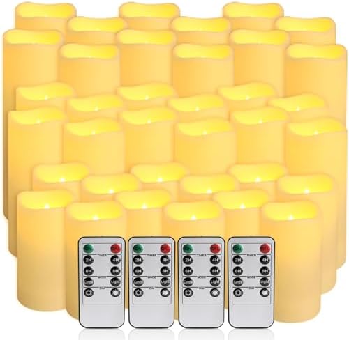 36-Pack Flickering Flameless Candles with Remote Control - LED Fake Candle Perfect for Wedding,Outdoor,Table,Halloween,Christmas Decor - Create a Magical Ambiance Effortlessly(Three Sizes)