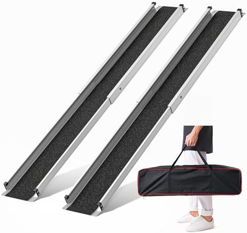 Adjustable Wheelchair Ramp 5FT Telescoping Portable Ramps for Steps Aluminum Lightweight Ramp with Storage Bag Non-Skid Ramps for Wheelchair for Home 60" L x 7.4" W 600lbs Capacity (2 Pack)