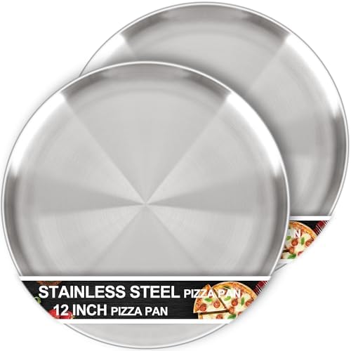 12 Inch Pizza Pan for Oven Set of 2, Non-Stick Stainless Steel Pizza Pans, Sturdy Non-Toxic Round Pizza Tray for Cookie Pizza Pie Cake, Dishwasher Safe & Easy Clean