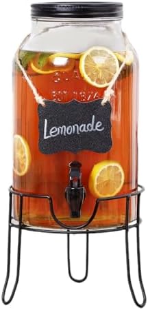 1.5 Gallon Glass Drink Dispensers for Parties, Ice Beverage Dispensers with Stand, Glass Water Dispenser with Spigot, Laundry Detergent Dispenser, Lemonade Dispenser