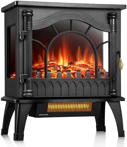 20" Electric Fireplace Heater with Thermostat,3D Hyper-Realistic Flame,3 Heating Modes,Overheat Protection, Energy-Efficient & Silent Design for Bedroom/Living Room