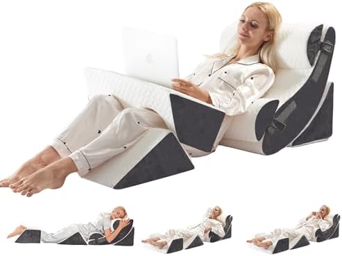 6PCS Multi-Functional Bed Wedge Pillow Kit - 7-in-1 Orthopedic Support for Back/Neck/Legs, Post Surgery Recovery & Sitting Up in Bed, Post Surgery Foam for Body, White Grey