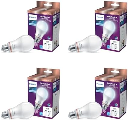 Philips 60-Watt Equivalent A19 LED Daylight (5000K) Smart Wi-Fi Light Bulb Powered by WiZ with Bluetooth (4-Pack)