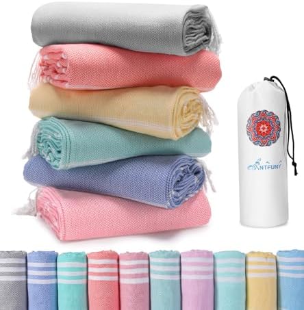 6 Packs Turkish Beach Towels Vacation Essentials Quick Dry Sand Free Soft Large Xl Big Blanket Adult Oversized Bath Pool Swim Towel Set Bulk Multipack Lightweight Thin Sandless Fast Drying Compact