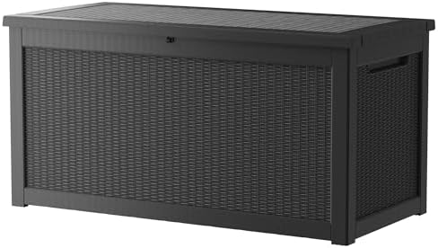 320 Gallon Lockable Resin Deck Box, Waterproof Outdoor Storage Box for Patio Furniture, Garden Tools, Pool Accessories, UV-Resistant Outside Delivery Black
