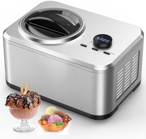 COWSAR 1.6 Quart Ice Cream Maker Machine with Built-in Compressor, Fully Automatic and No Pre-freezing, Frozen Yogurt, Keep-cooling and Timer, Stainless Steel