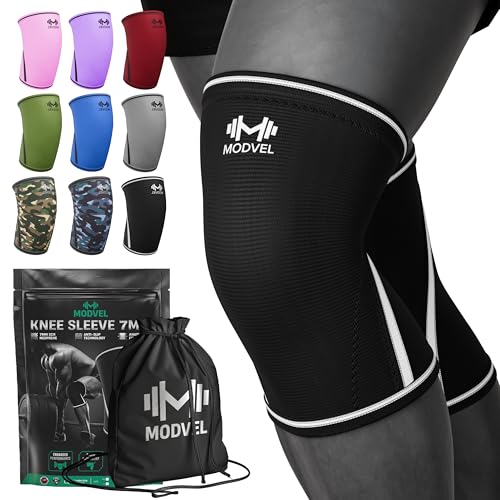 Modvel 7mm Neoprene Knee Sleeves for Men & Women Weightlifting & Powerlifting – Compression Knee Sleeve Support for Squats, Gym, Training – USPA, IPL Approved – XX-Large Black/white (Pair)
