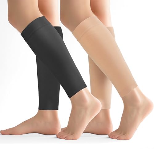 2 Pairs Calf Compression Sleeves Men&Women 20-30mmHg Medical Shin Splint for Leg Surpport Relief Pain Varicose Veins