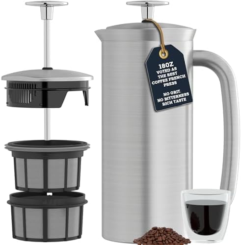 ESPRO P7 French Press Coffee Maker - Double-Walled Stainless Steel Insulated with Micro-Filter, 18 Oz, Brushed Stainless Steel