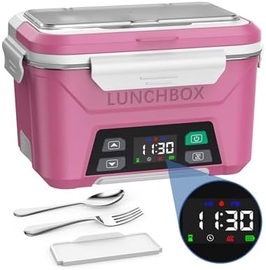 EAST OAK Cordless Electric Lunch Box for Adults, Heated Lunch Box Battery Powered with Automatic Heating, 5.5 Cups Portable Food Warmer with Removable Tray Divider