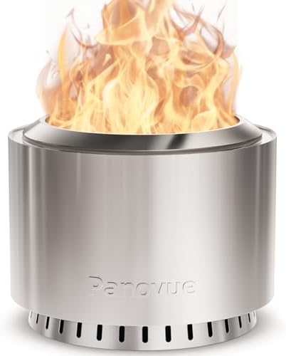 22 inch Smokeless Fire Pit with Waterproof Cover, Stainless Steel Outdoor Smokeless Firepit, Wood Burning Fire Pits for Camping, Bonfire,Low Smoke Firepit for Outside[Slivery]