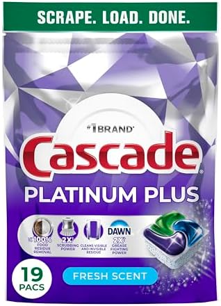 Cascade Platinum Plus Dishwasher Pods, Dishwasher Detergent, Dish Detergent Soap, Fresh, 19 Count