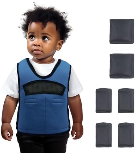 Compression Vest for Kids (Extra Small, Ages 1 to 3) Weighted Vest for Kids Including 6 Removable Weights Blue