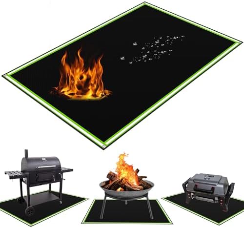 60x40 Inch Under Grill Mat for Outdoor Grill - Fireproof Grill Floor Mats with Reflective Trim, Oil-Proof Waterproof Deck and Patio BBQ Protector Mat, Indoor Fireplace/Fire Pit Heavy Mat