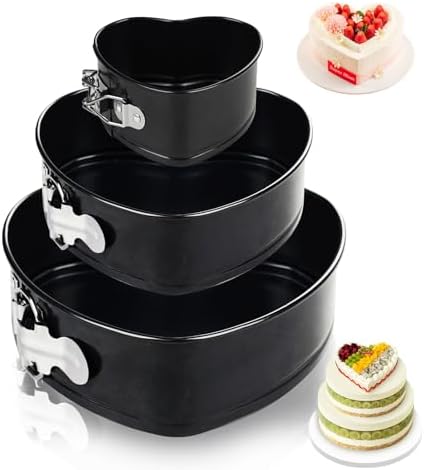 4"+7"+9" Non-Stick Cheesecake Pan, Springform Cake Pans Leakproof Heart Cake Pan, Removable Bottom Quick Release Latch Moulds for Birthday Cake