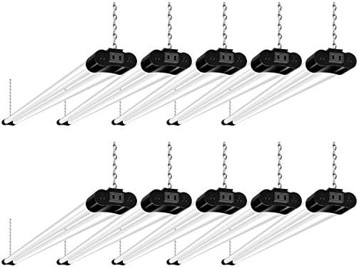 hykolity 10 Pack 4FT Linkable LED Shop Light, Utility Shop Light Fixture, 4400lm, 42W [250W Equivalent], 5000K Daylight Shop Lights for Garage, Hanging or Surface Mount, with Power Cord, ETL, Black