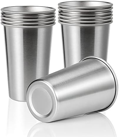 12 Pack 16oz Stainless Steel Pint Cup,Healthy Unbreakable and Stackable,Metal Drinking Glasses，Beer Glasses