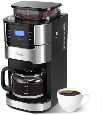 Gevi 10-Cup Drip Coffee Maker with Built-in Burr Grinder & Programmable Timer, 1.5L Water Tank, Auto Keep-Warm, Reusable Filter - Fresh Ground Coffee Machine (Black)