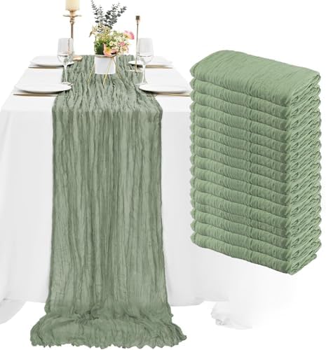 16 Pack Cheesecloth Table Runner, 35x120 Inch Boho Gauze Table Runners, Cheese Cloth Long Table Runner Elegant Table Runners for Party Wedding Bridal Shower Table Decor (Sage Green)