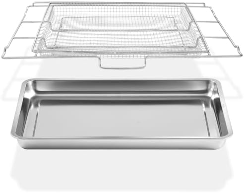 Atgestore Air Fryer Tray Replacement for Frigidaire Ready Cook 30’’ Oven Parts FRIGPEREAFT 25 x 16.25 Inches Air Fryer Rack 304 Stainless Steel GCFE3060BF Frigidaire Wall Ovens Air Fryer Basket 1 Set
