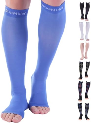 Doc Miller Open Toe Compression Socks for Men & Women, 30-40 mmHg Knee High Support, Toeless Design for Daily Leg Comfort, Breathable Nylon Spandex, 1 Pair
