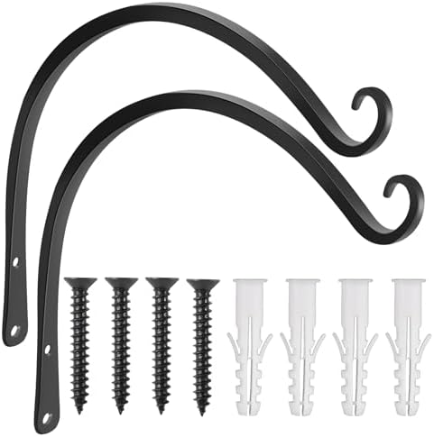 Gtongoko 2 Pack 14 Inch Plant Hangers Outdoor Metal Hanging Plant Bracket Bird Feeder Plant Hooks for Hanging Flower Basket, Wind Chimes, Solar Lanterns, Black