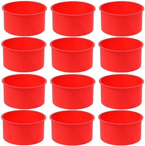 12pcs Silicone Cake Mold Baking Round Cake Molds 4 Inch Non-Stick Baking Pan Kitchen Silicone Cake Molds for Baking(Red, 4inch)