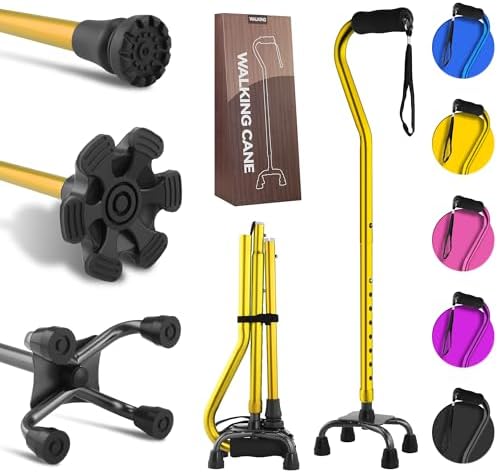 LIXIANG Walking Canes Stablize Women Quad Canes for Seniors & Adults Foldable Adjustable for Men & Women Heavy Duty Freestanding Cane for People with Leg Injuries 3 footings