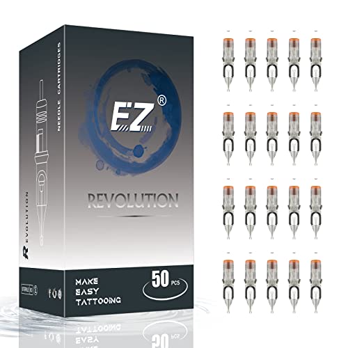 EZ Tattoo Cartridge Needles Assorted - 50Pcs #12 Mixed (3RS 5RS 7RS 9RS 11RS) Standard Round Shader Tattoo Needle Cartridges for Tattooing Rotary Tattoo Pen Machine Supply - Revolution
