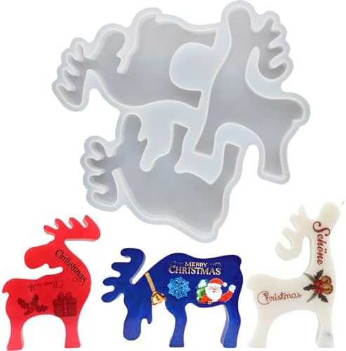 3-Cavity Christmas Elk Deer Resin Mold, Resin Christmas Deer Molds,Xmas Reindeer Silicone Mold for Epoxy Resin, Soap, Candle, Clay, Concret, Christmas Decoration