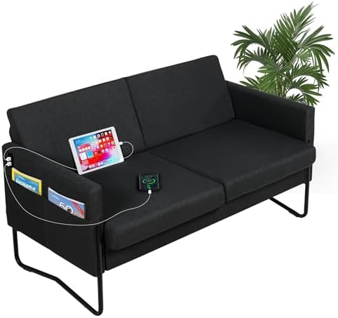 STHOUYN 51” Small Loveseat Sofa for Small Spaces, Comfy Black Couch with 2 USB Ports, Modern 2 Person Loveseats for Living Room Bedroom, Mini Teen Office Couch (Black)