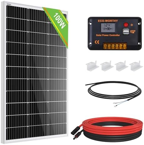 ECO-WORTHY 100 Watt 12 Volt Solar Panel Kit for RV Battery Boat Trailer Cabin Garden Shed Home: 100W Solar Panel+30A PWM Charge Controller+ Tray Cable + Z Mounting Brackets