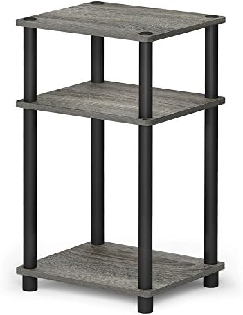 Furinno Just 3-Tier Turn-N-Tube End Table / Side Table / Night Stand / Bedside Table with Plastic Poles, 1-Pack, French Oak Grey/Black