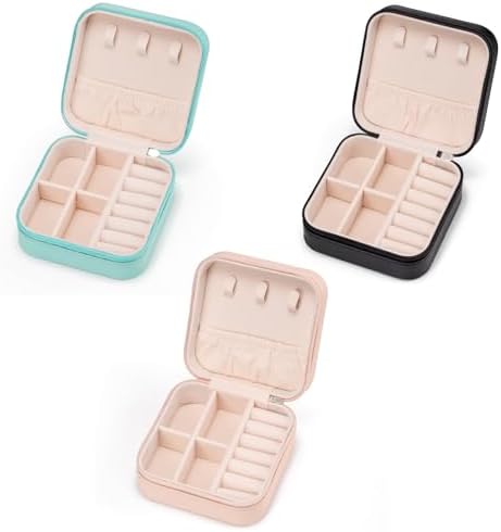 3pack/PU Leather Travel Jewelry Case, Mini Jewelry Box, Small Jewelry Organizer Portable Display Storage Case for Rings Earrings Necklace Bracelet Bangle, for Girls Women (3 Color)