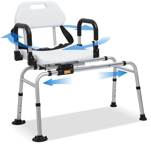 FSA/HSA Eligible Sliding Shower Chair Tub Transfer Bench with Swivel Seat, Rotating Shower Bench for Bathtub with Pivoting Armrests and Backrest for Elderly and Disabled