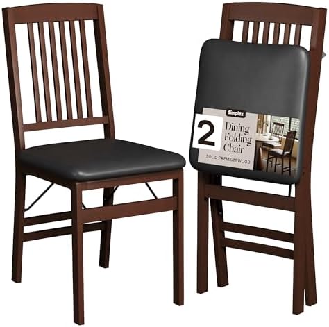 SIMPLEX Compact Folding Wood Dining Chairs (Set of 2) – No Assembly, PU Leather Cushions, 400 lb Load Capacity, Space-Saving Design for Apartment & Kitchen Use