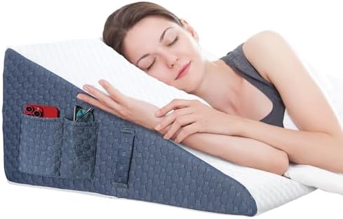 12inch Wedge Pillow for Sleep, Updated Bed Wedge, Acid Reflux, Heartburn, GERD, Neck Pain, Cooling Memory Foam Top, Removable Washable Cover Incline Wedge Pillow for Improved Sleep