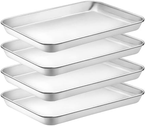 Quarter Sheet Pan Set of 4, CEKEE Stainless Steel Baking Sheet & Cookie Sheets for Baking, Baking Sheet Pan Oven Tray, Heavy Duty & Easy Clean Baking Pans Set - Size 12 x 10 x 0.98 Inch