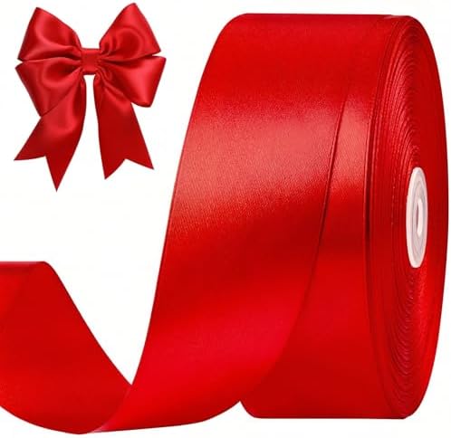 1-1/2 Inches 100 Yards Red Satin Ribbon, Solid Fabric Ribbon Roll for Flower Bouquets, Gift Wrapping, Wedding, Christmas, Handmade Crafts