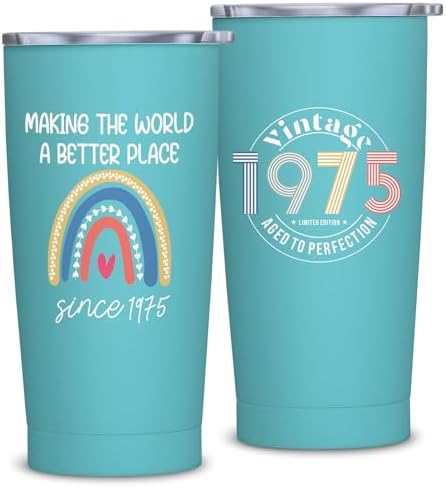 Happy 50th Birthday Gifts for Women, 50th Birthday Gifts for Her, 50 Year Old Bday Decorations for Women, Vintage 1975 Engraved 50 th Tumbler