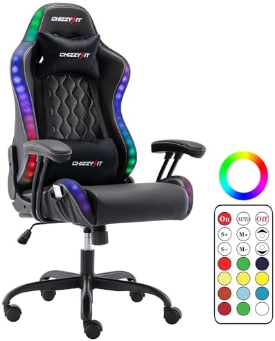 LED Gaming Chair for Kids 8-14,Gaming Chairs for Teens with Adjustable Headrest and Lumbar Support,Ergonomic PVC Leather Kids Gaming Chair with Led Lights