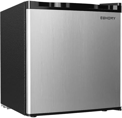 EUHOMY 1.7 Cu.Ft Mini Fridge with Freezer, Reversible Single Door Compact Refrigerator, Adjustable Thermostat, Energy Saving, Mini Fridge for Bedroom, Office, Dorm, Silver