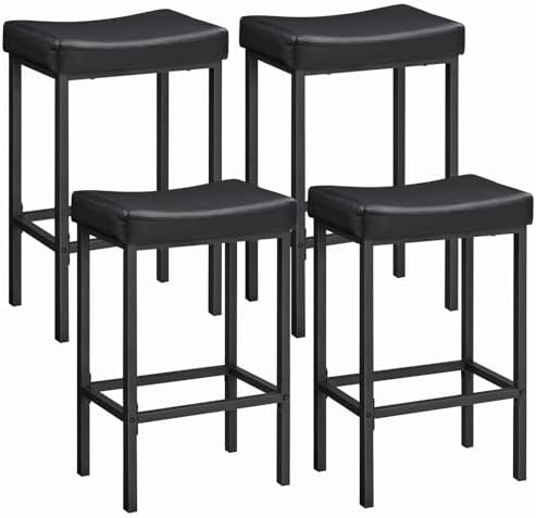 HOOBRO Bar Stools,Set of 4 Bar Chairs, Counter Height Stools, Saddle Barstools, Set of 4 Kitchen Stools, 24.8 Inches Barstools, 2.4" Thick Upholstery, for Kitchen, Dining Room, Black BB10BYP401