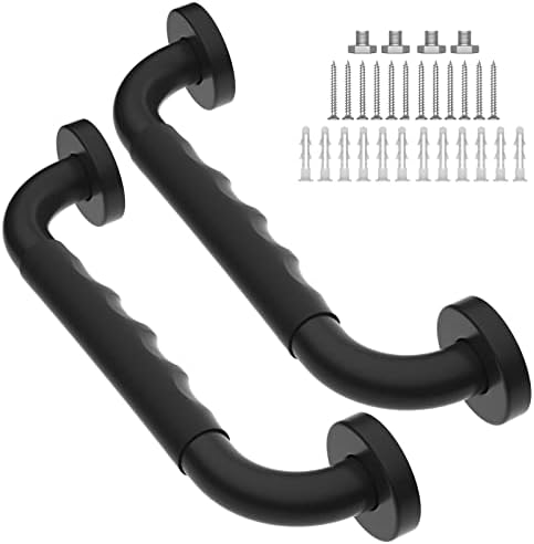 2 Pack 12 Inch Anti-Slip Shower Grab Bars w/Rubber Grip, iMomwee Stainless Steel Bathroom Wall Mount Matte Black Grab Bar Handle, Safety Balance Handrail, Handicap Elderly Senior Assist Bath Handle