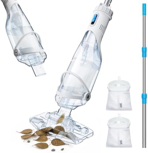 InoKraft Cordless Pool Vacuum Cleaner, Rechargeable, Handheld Pool Vacuum for Above Ground and Inground Pools, Transparent Head, 59” Extendable Pole, for Leaves, Debris, Shallow Steps, Blue