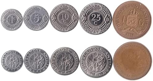 5 Coins from Netherlands Antilles | Netherlands Antillean Coin Set Collection 1 5 10 25 Cents 1 Gulden | Circulated 2014-2016 | Willem Alexander | Orange Blossom