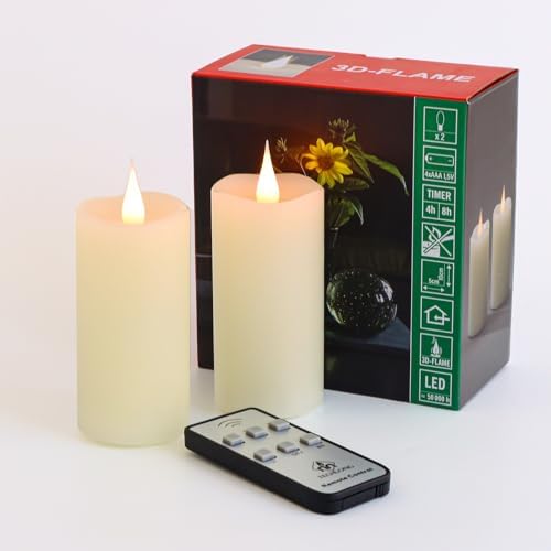 Flameless Candles Battery Operated with Remote Timer, 3D Moving Flame Flickering, Last 400+ Hours, 2" x 4" Ivory Real Wax Electric LED Candle for Christmas Home Wedding Decor, 2 Pack
