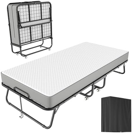 Greenvelly Folding Bed with Mattress,75" x 31" Foldable Beds for Adults, Roll Away-Bed with Metal Frame for Home Office,Guest,Twin Size,Hospital