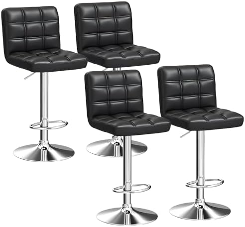 ZENY Set of 4 Adjustable Swivel Barstools, Modern PU Leather Kitchen Counter Bar Stools, Square Back Bar Stool